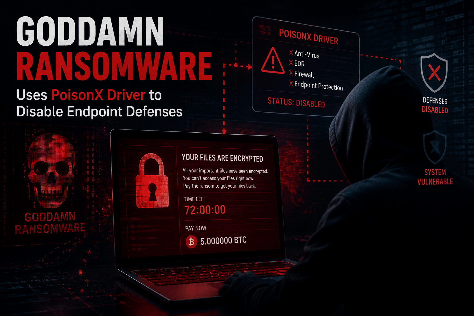 GodDamn Ransomware нь PoisonX драйверийг ашиглан төгсгөлийн цэгийн хамгаалалтыг идэвхгүй болгож байна